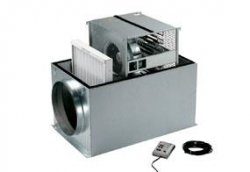 ECR Compaktbox bestehend aus Ventilator mit integriertem Luftfilter und Elektro-Lufterhitzer