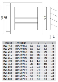 S&P TWG-710 Wetterschutzgitter, quadratisch